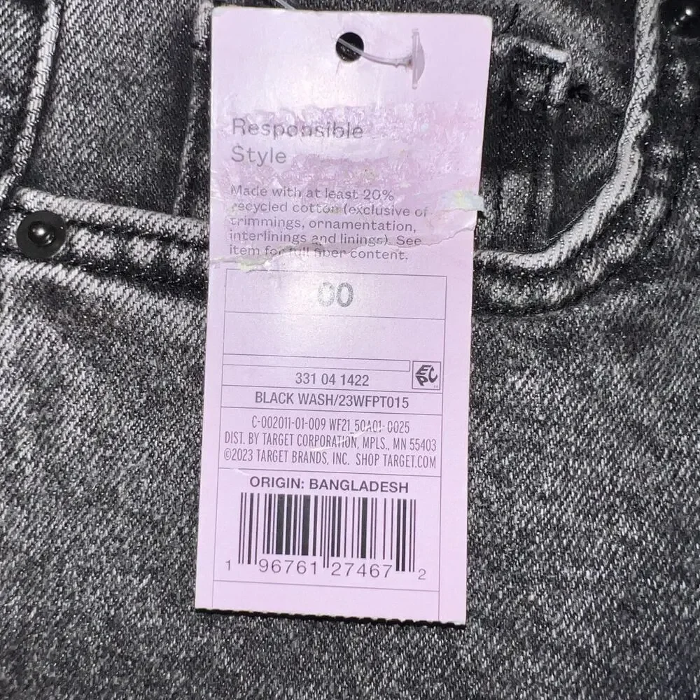 Wild Fable Women’s‎ 00, Super High Rise Straight Black Acid Wash Button Fly NEW